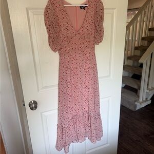 Lulu's Pink High Low Sundress with Puff Sleeves and V-Neck